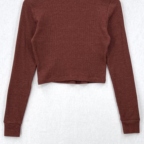 ARITZIA TNA Thermal Mockneck Womens Medium Brown Long Sleeve Cropped Pullover - Picture 6 of 12